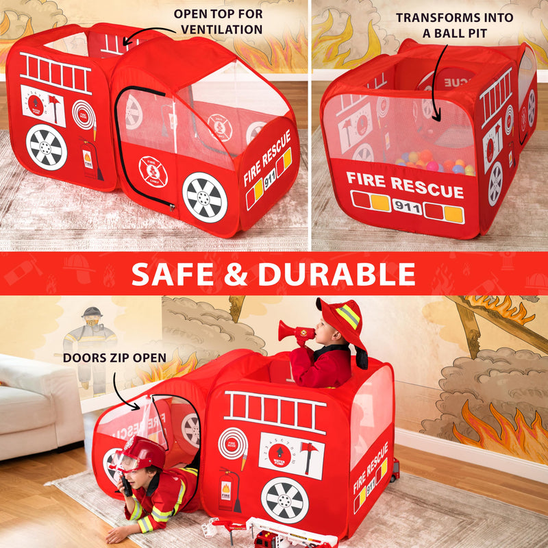 Kids Firefighter Play Tent with Hat & Jacket - Red