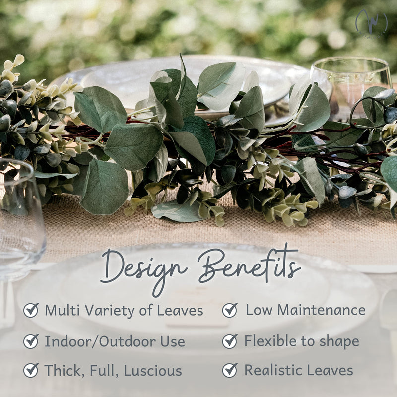 Lush Faux Eucalyptus Garland for Wedding & Home Decor 6.5ft