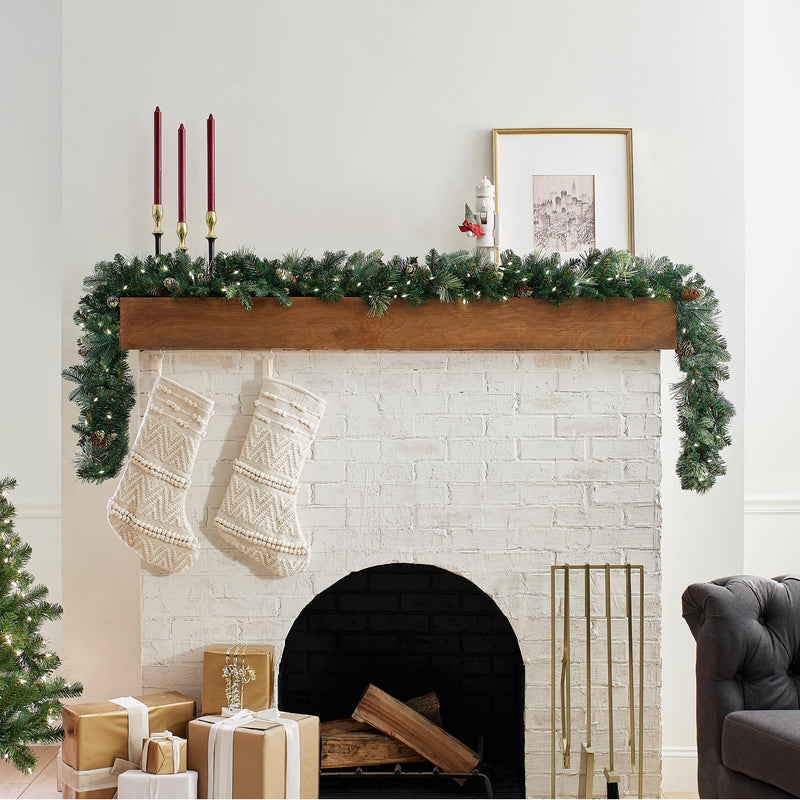 9-Foot Pre-Lit Carolina Pine Christmas Garland with Pine Cones and White Lights