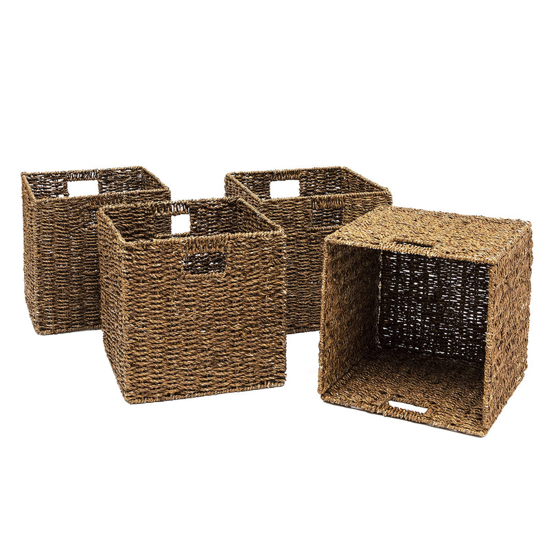 Set of 4 Foldable Storage Baskets with Iron Wire Frame 12x12x12