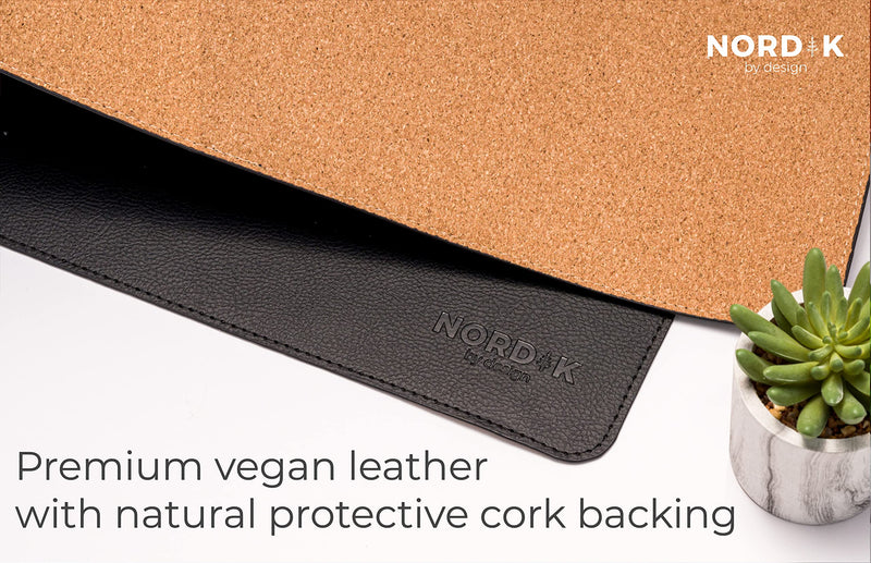 Nordik Cork Leather Desk Mat 35x17 Inch Extended Mouse Pad Non Slip Vegan Black