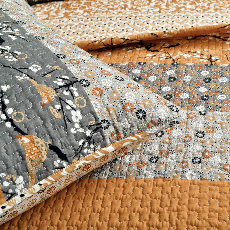 Bohemian Reversible Cotton Quilt Set King - Yellow & Gray
