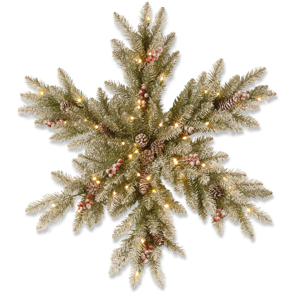 32 Pre Lit Artificial Christmas Star Wreath Pine Cones and Frosted Branches