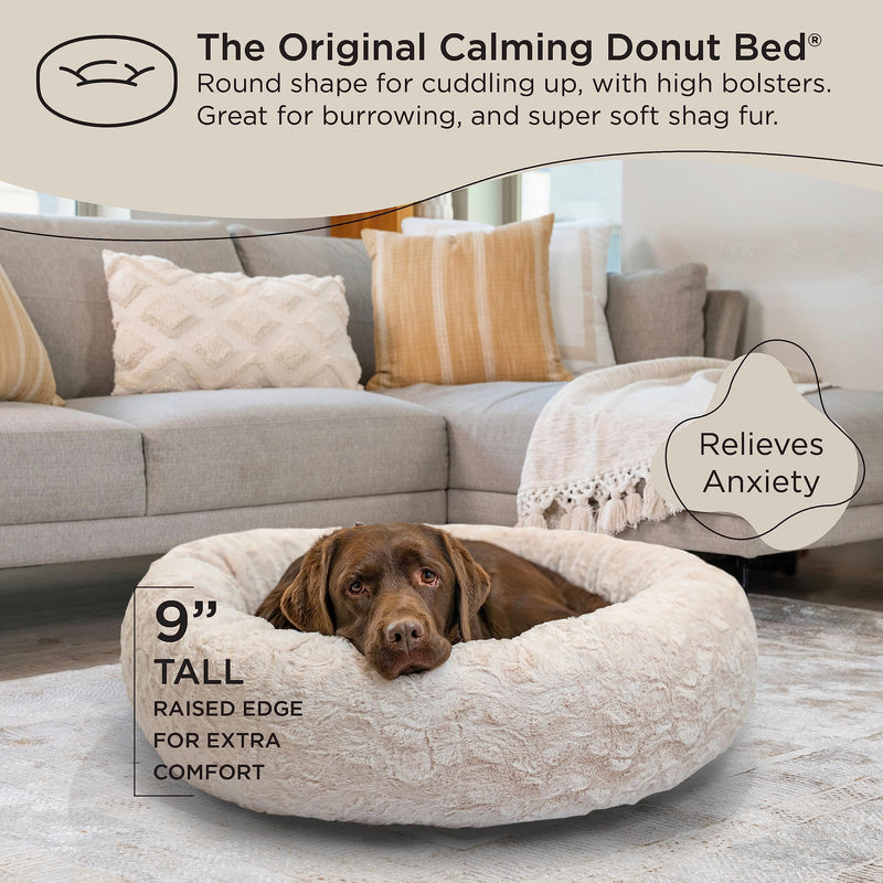 Calming Donut Pet Bed Lux Fur Oyster Large 36x36