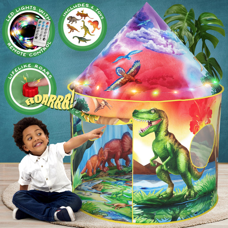 Dino Discovery Tent with Roar Sounds & LED Lights - 40" D x 51" H