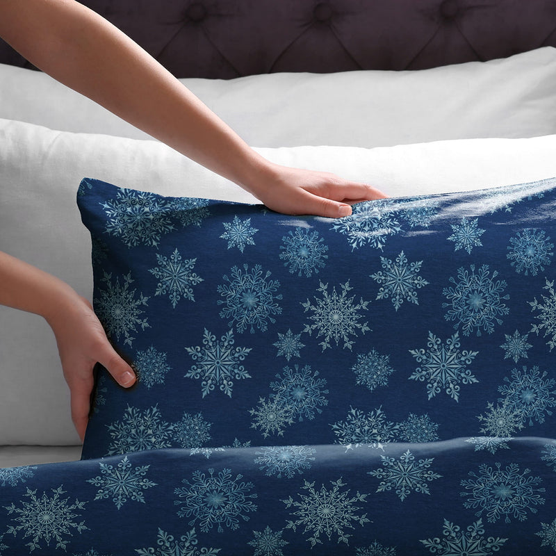 Navy Snowflakes Cotton Flannel Deep Pocket Sheet Set - Cal King
