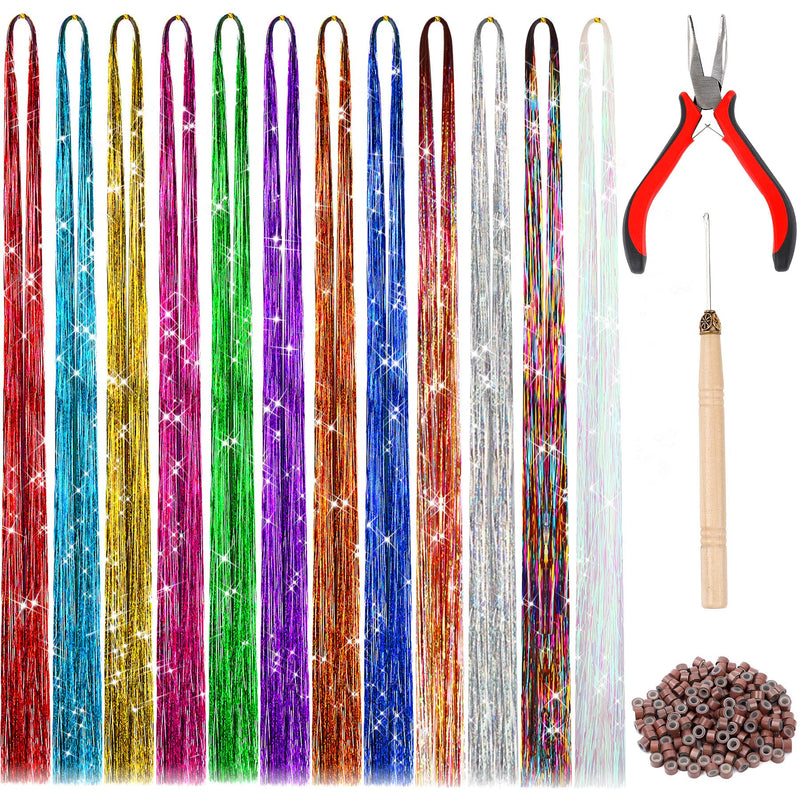 Vibrant Tinsel Hair Extensions Kit with Tools - 2400 Strands