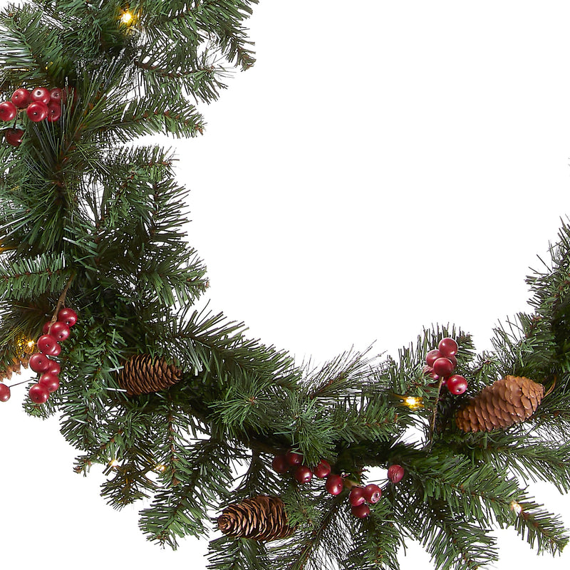 9 Foot Crestwood Spruce Pre Lit Christmas Garland with Pine Cones and Berries