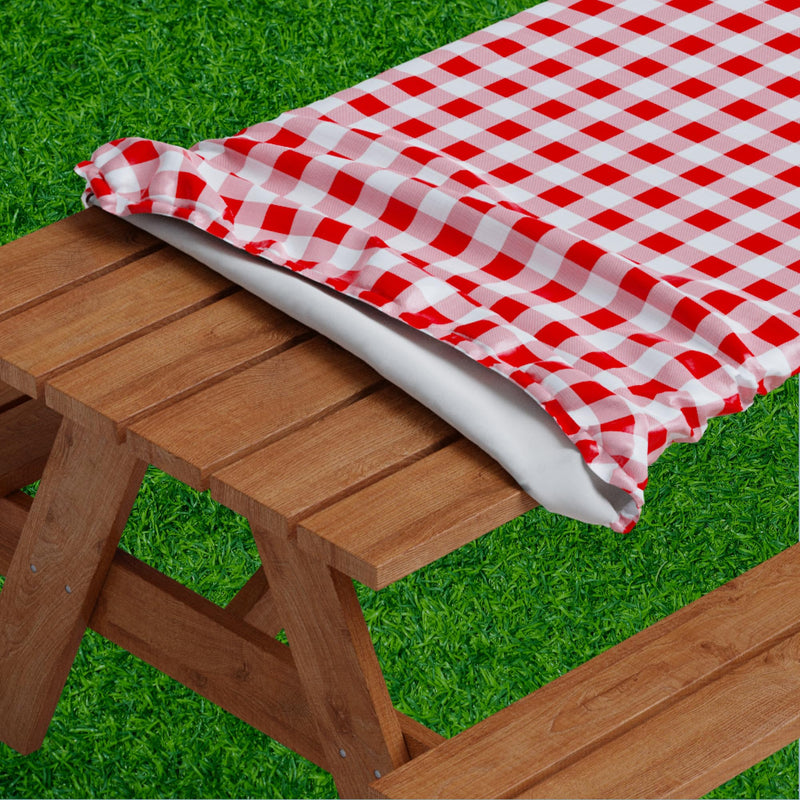 Checkered Design Fitted Tablecloth Cover 28 X 72 Inch Red