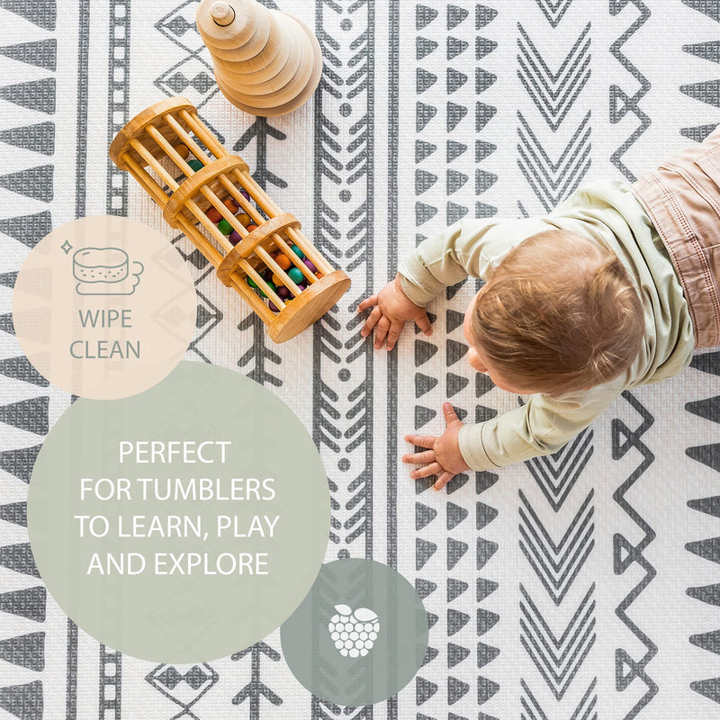 Reversible Baby Play Mat Large Foam Mat Olive Jungle Design 79 x 55 Inch
