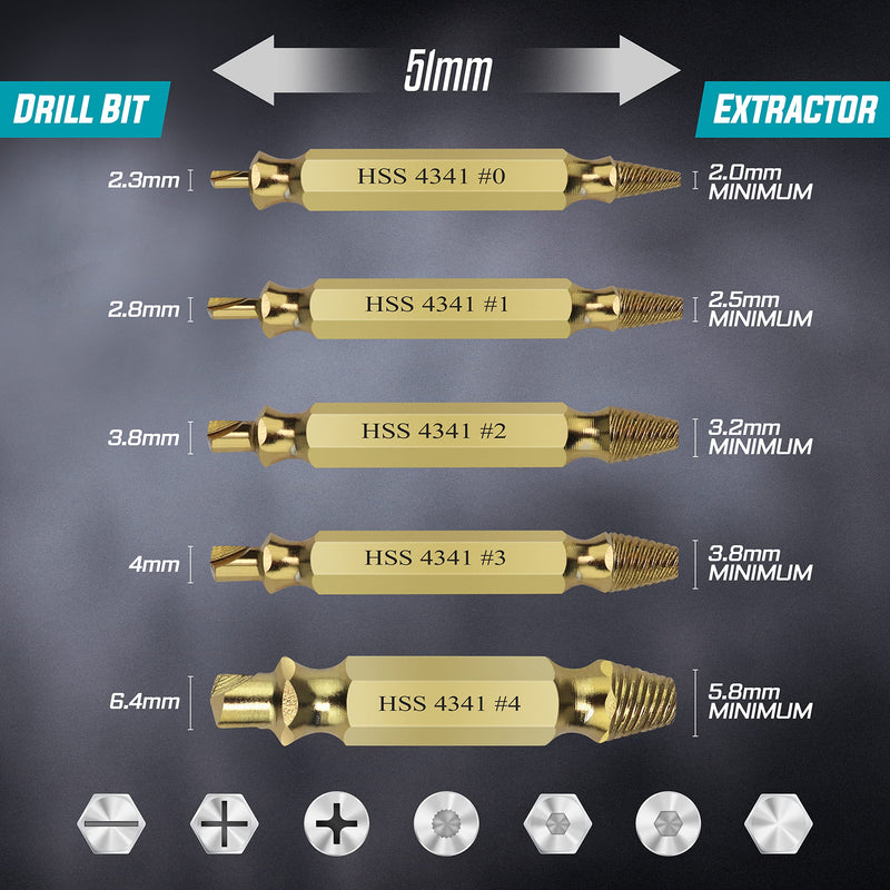 Titanium Screw Extractor Kit - 6 Piece Stripped Bolt Remover