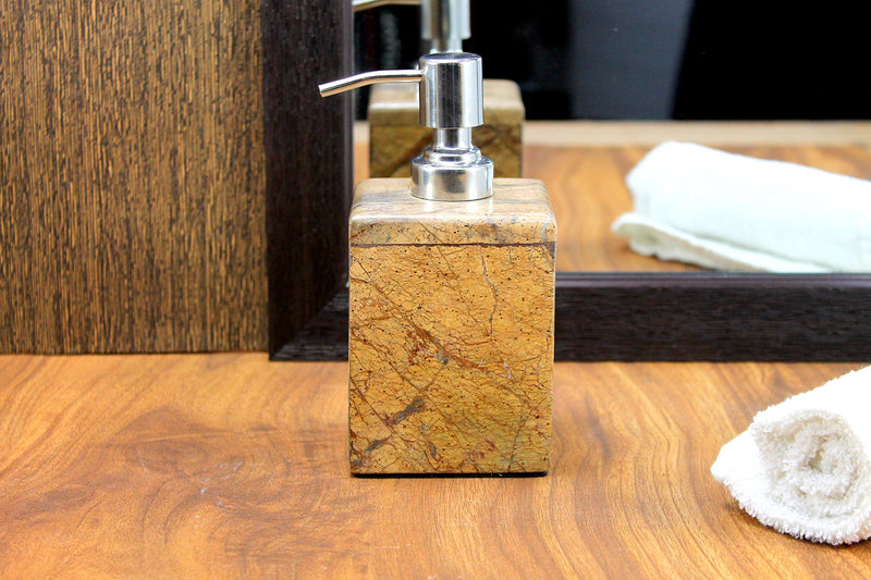 Natural Stone Soap Dispenser with Stainless Pump - Brown