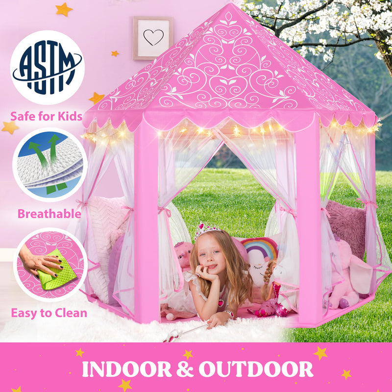 Pink Princess Castle Tent with Fantasy Sound & LED Lights