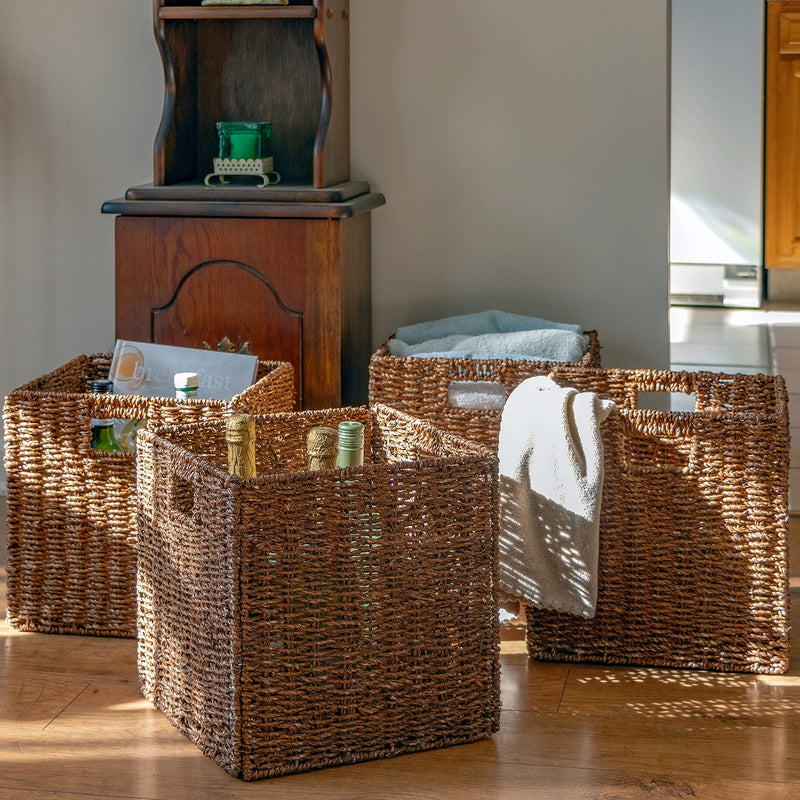 Set of 4 Foldable Storage Baskets with Iron Wire Frame 12x12x12