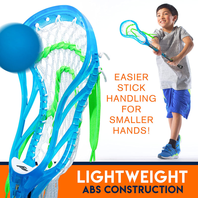 Franklin Sports Kids Mini Lacrosse Stick + Ball Set - Venom Youth Plastic Lacrosse Stick For Beginners - Perfect Set For Kids + Toddlers - Blue 34"