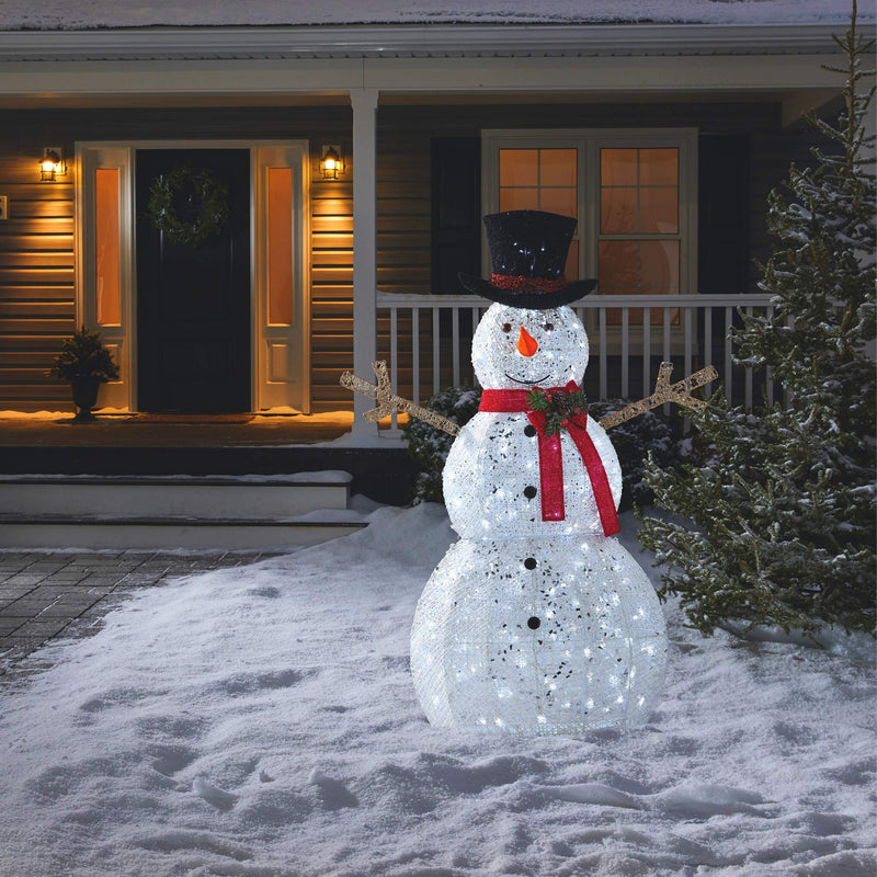 5 Foot LED Light Up Snowman with Top Hat & Red Scarf