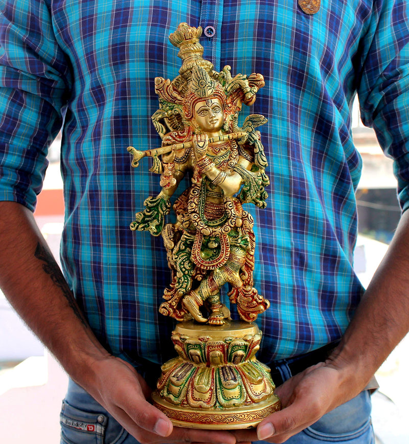 eSplanade Brass Krishna Kishan Murti Idol Statue Sculpture Pooja Idols Home Decor (15 Inch)
