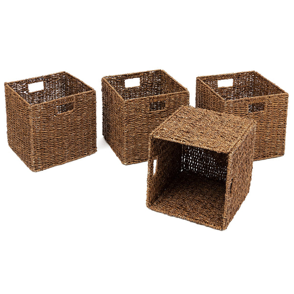 Set of 4 Foldable Storage Baskets with Iron Wire Frame 12x12x12