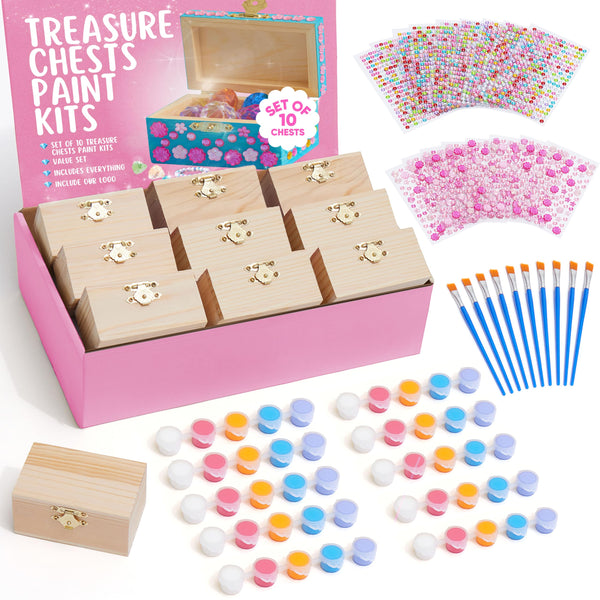 Kids DIY Painting Treasure Box Set with Stickers - 10 Sets