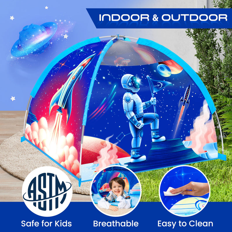 W&O Kids Space Rocket Tent with LED Lights and Sound Effects