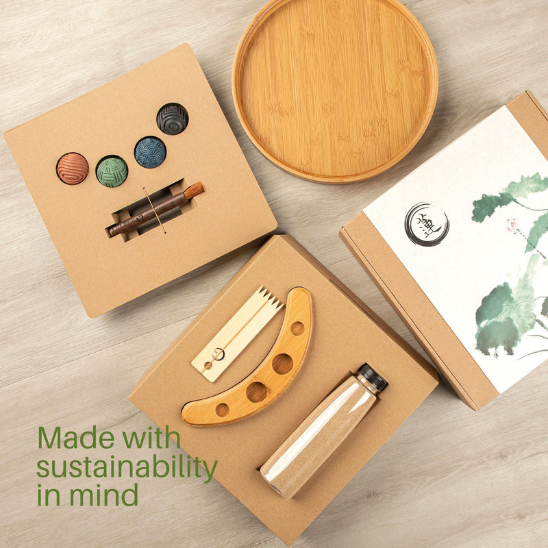 Japanese Zen Garden Kit for Desk Premium Bamboo Tray Accessories