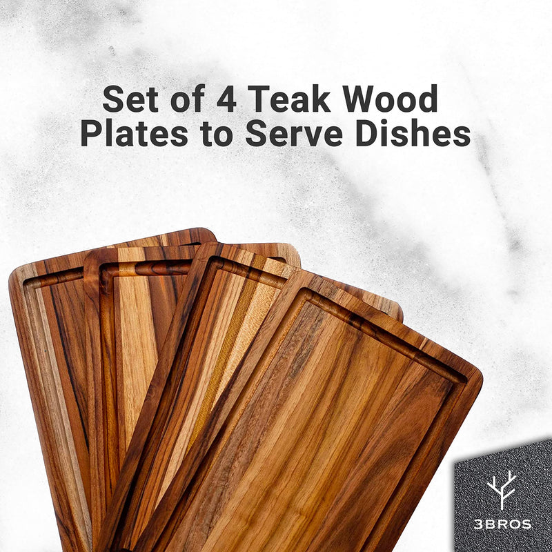 Teak Wood Serving Plates Set of 4 Premium Dinnerware