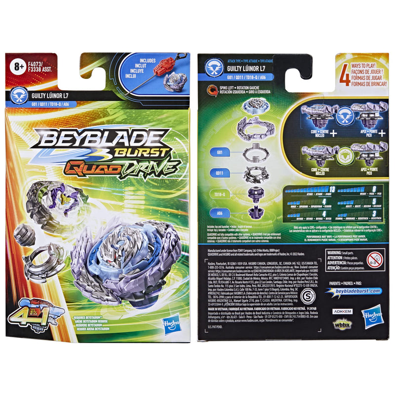 Beyblade Burst Quaddrive Guilty Lúinor L7 Starter Pack Includes Launcher