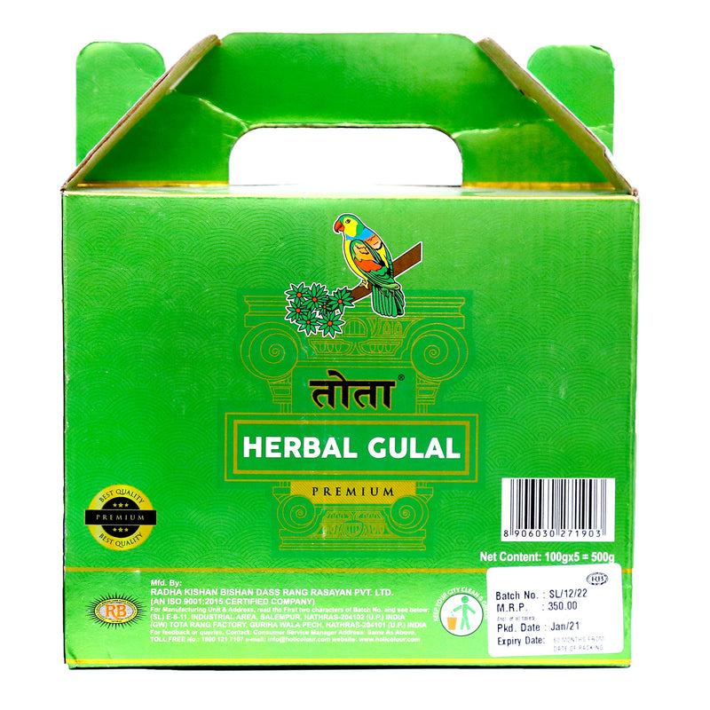 TOTA Herbal Holi Colour Giftbox Certified Non-Toxic Chemical Free Natural Colors – 500 gm |Pack of 5 Neon Color Holi Gulal - Pink, Orange, Green, Light Green, Light Pink