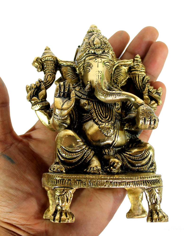 Esplanade 8 Brass Ganesha in Antique Finish Pooja Puja Ganesh Idol 5.75 Ganesh