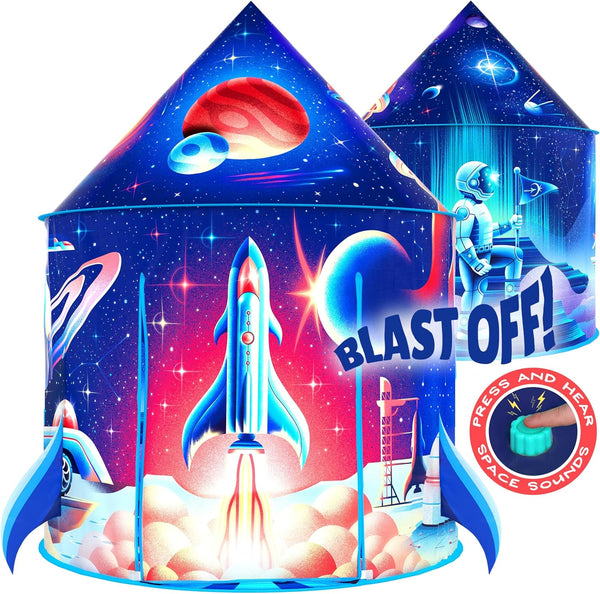 Kids Rocket Ship Indoor Play Tent with Blast Off Button, 40' x 51' for Kids