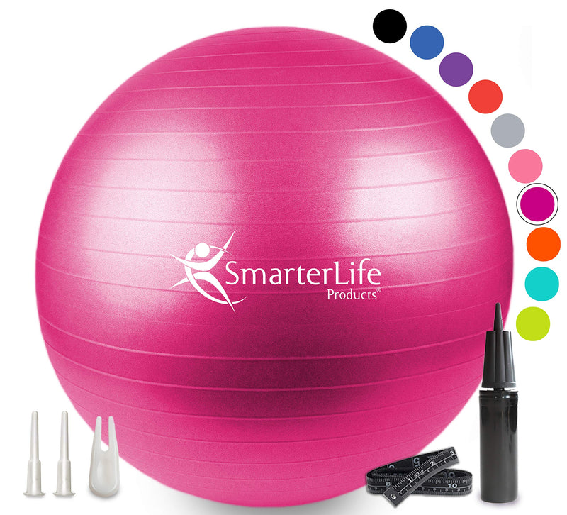 SmarterLife Workout Exercise Ball for Fitness Great as Yoga Ball Chair 75 cm Fuchsia