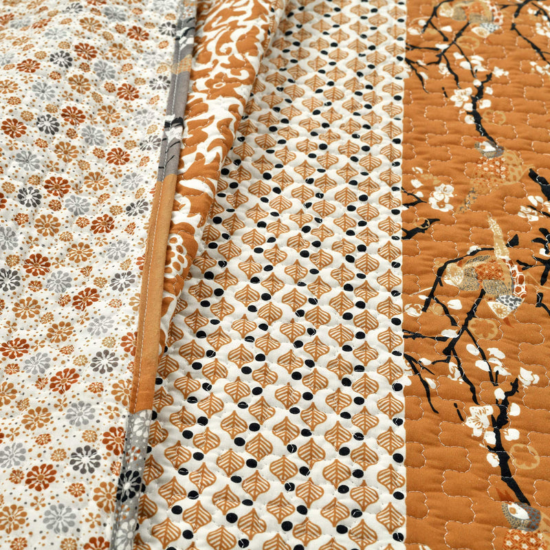 Bohemian Reversible Cotton Quilt Set King - Yellow & Gray