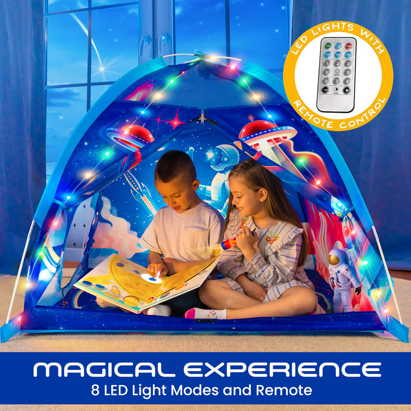 Kids Rocket Tent with LED and Space Projector for Play Adventures