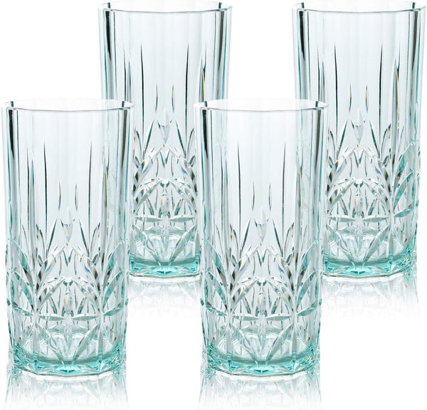 Bellaforte Shatterproof Tritan Plastic Tall Tumbler, Set Of 4, 18oz - Myrtle Beach Drinking Glasses - Unbreakable Drinking Glasses For Parties - Bpa Free - Teal Color Teal Size 18oz