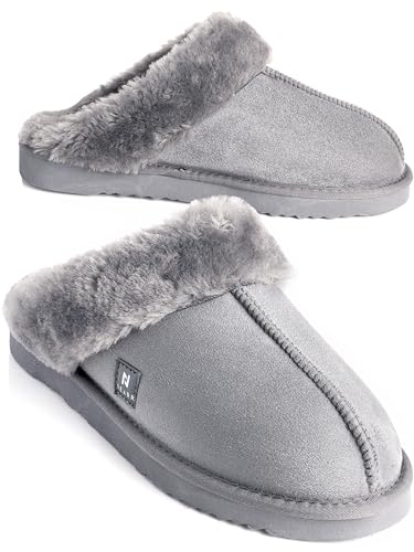 Women’s Memory Foam Faux Shearling Slippers - Size 9 Grey