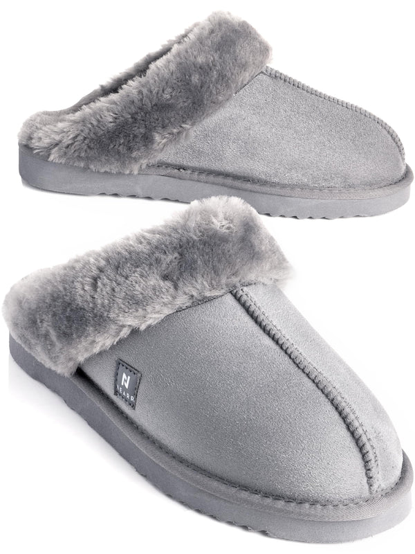 Women’s Memory Foam Faux Shearling Slippers - Size 9 Grey