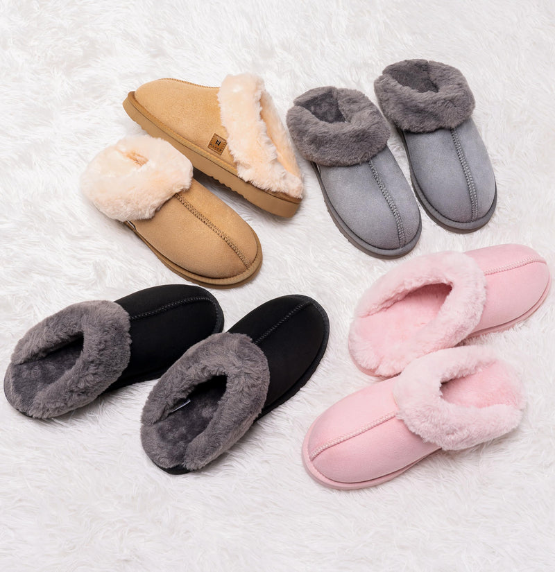 Women’s Memory Foam Faux Shearling Slippers - Size 9 Grey