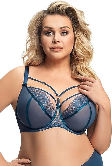 Gorsenia K496 Women Paradise Lace Non-padded Underwired Full Cup Bra Blue Color