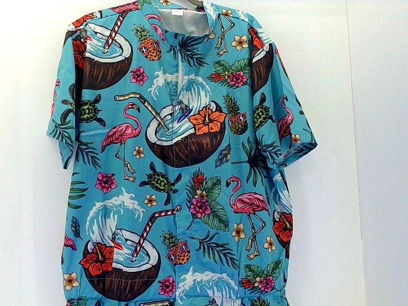 Tropical Flamingo Print Short Sleeve Romper 2XLarge Shirt