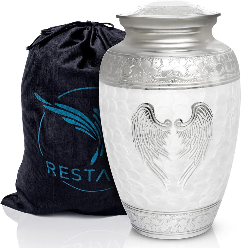 Restaall Angel Wings Cremation Urn White Large 10.5 X 6 Inches