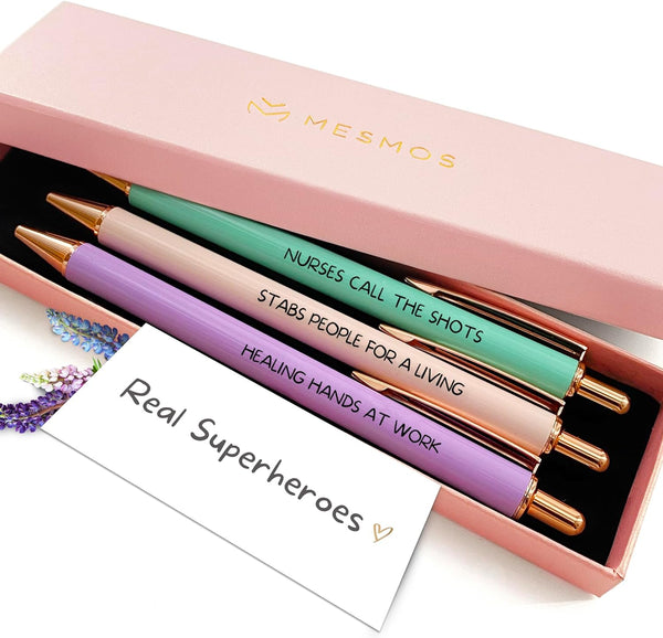 Mesmos 3pk Funny Nurse Pens For Nurses, Funny Nurse Gifts For Women, Nurse Accessories For Work, Nurse Essentials, Fancy Pens For Women, Nursing Gifts, Nurse Appreciation Gifts, Nurse Graduation Gifts Color Pastel Pink, Purple and Green Size One Size