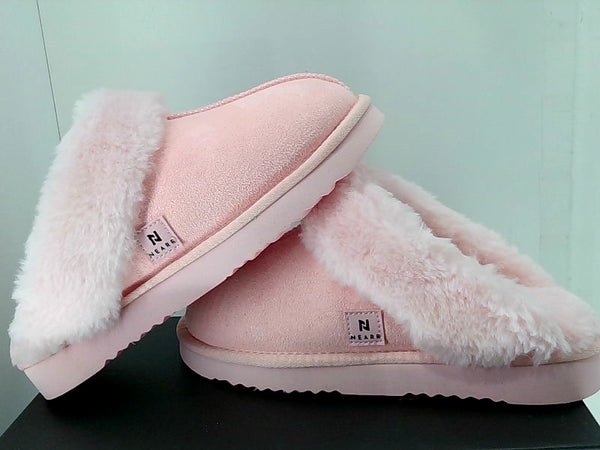 NEARR Women's Pink Faux Fur Lined Slip-On Slippers - Size 6