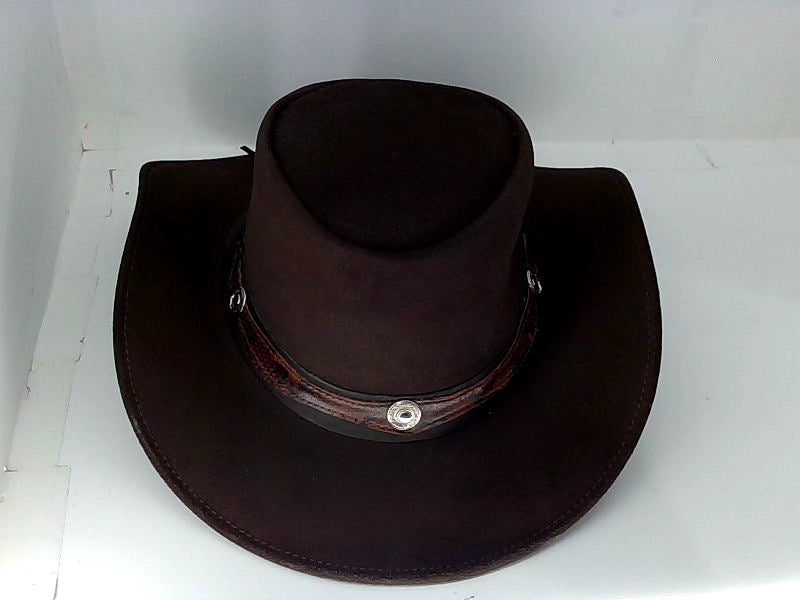 Handcrafted Brown Leather Cowboy Hat Wide Brim Multicolor Size 2XLarge