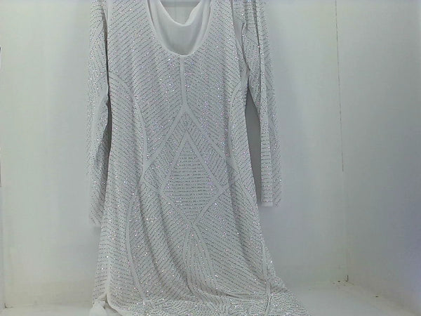 Women's White Long Sleeve Sequin Dress 3X-Large