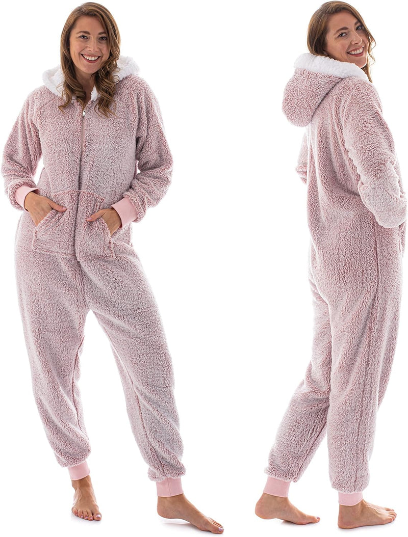 Teddy Fleece Adult One Piece Pajamas for Women Medium Pink