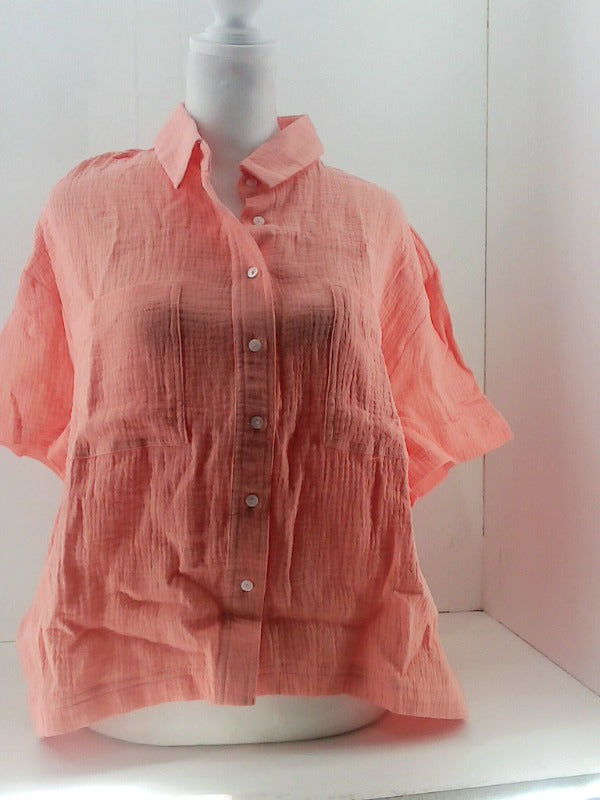 Main Strip Coral Collared Button Up Blouse Small