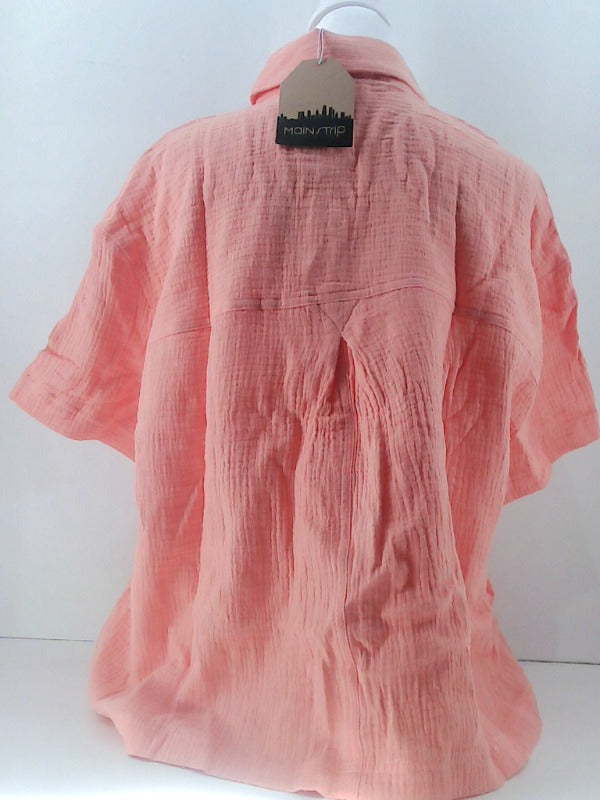 Main Strip Coral Collared Button Up Blouse Small