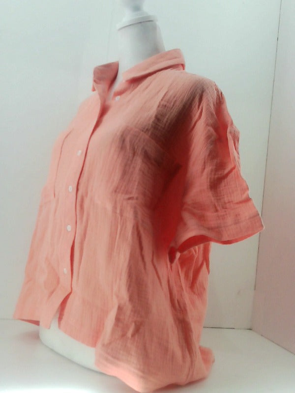 Main Strip Coral Collared Button Up Blouse Small