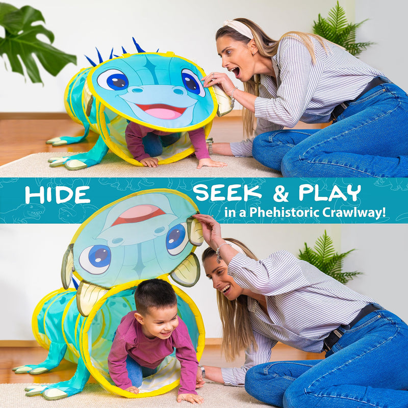 Dino-Themed 5ft Kids Tunnel with Hide 'n' Seek Doors by W&O