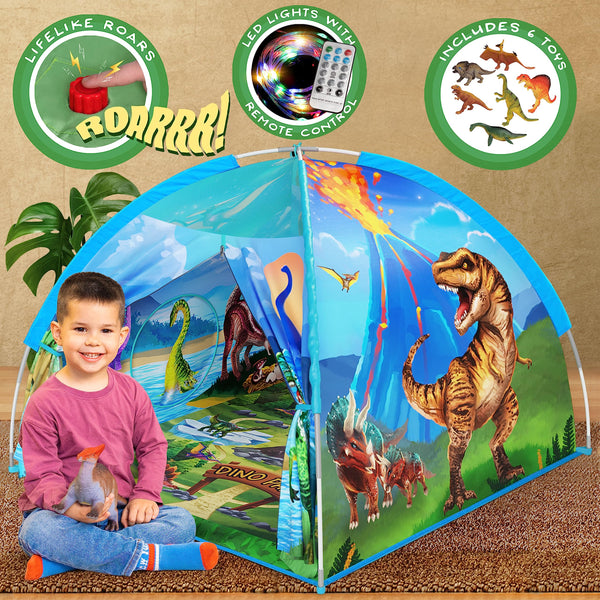 Interactive Dino Paradise Super Dome Play Tent with Roar Button and LED Lights